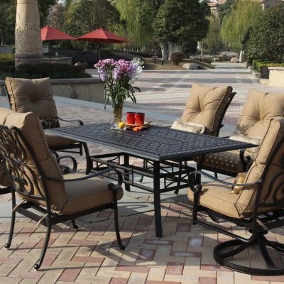 Darlee Santa Anita 7 Piece Cast Aluminum Patio Dining Set W/ 72 X 42 Inch Rectangular Table & Sesame Cushions