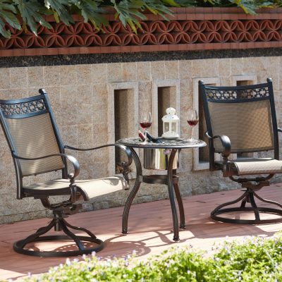 Mountain View 3 Piece Cast Aluminum Sling Patio Bistro Set W/ Ice Bucket Insert By Darlee