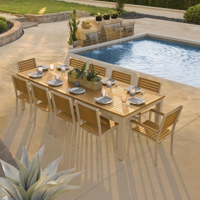 Travira 11 Piece Aluminum Patio Dining Set W/ 103 X 42 Inch Rectangular Tekwood Natural Table By Oxford Garden