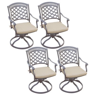 Darlee Sedona 4 Piece Cast Aluminum Patio Swivel Rocker Dining Chair Set W/ Sesame Cushions