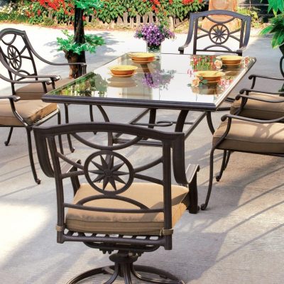 Darlee Ten Star 7 Piece Cast Aluminum Patio Dining Set With Glass Top Table