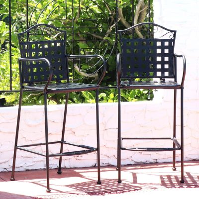 Ultimate Patio Wrought Iron Patio Bar Chair W/ Scrolling Design – Set of 2