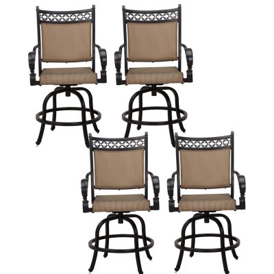 Mountain View 4 Piece Cast Aluminum Sling Patio Counter Height Swivel Bar Stool Set By Darlee