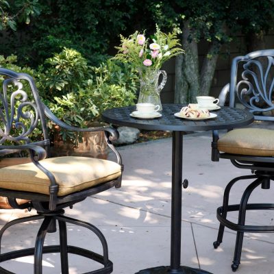 Darlee Elisabeth 3 Piece Cast Aluminum Patio Counter Height Bar Set W/ 30 Inch Round Table & Sesame Cushions