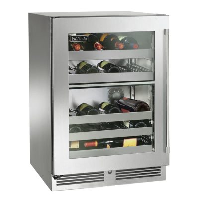 Perlick 24-Inch Signature Series Stainless Steel Glass Door Outdoor Dual Zone Wine Reserve – Left Hinged – HP24DO-4-3L