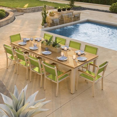 Travira 11 Piece Aluminum Patio Dining Set W/ 103 X 42 Inch Rectangular Tekwood Natural Table By Oxford Garden – Go Green Sling