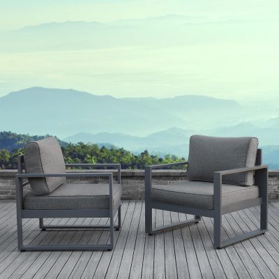 Lakeview Villa Flora 2 Piece Aluminum Chair Set – Gray W/ Gray Cushions