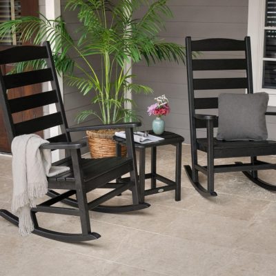 POLYWOOD Shaker 3-Piece Porch Rocking Chair Set – Black