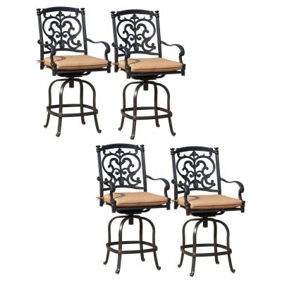 Darlee Santa Barbara 4 Piece Cast Aluminum Patio Counter Height Swivel Bar Darlee Stool Set W/ Sesame Cushions