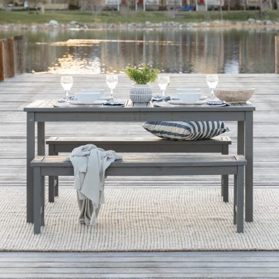 Ultimate Patio Camille Way 3 Piece Acacia Patio Dining Set W/ 60 X 32 Inch Rectangular Table – Gray Wash