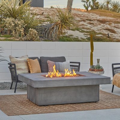 BBQGuys Signature Branchview 60 Inch Rectangle Concrete Propane Fire Pit Table With Hidden Tank in Ash – SC-1586LP-ASH