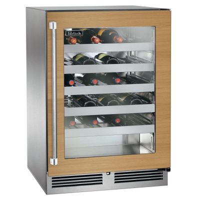 Perlick 24-Inch Signature Series Shallow Depth Stainless Steel Panel Ready Glass Door Outdoor Wine Reserve – Right Hinged w/ Door Lock – HH24WO-4-4RL