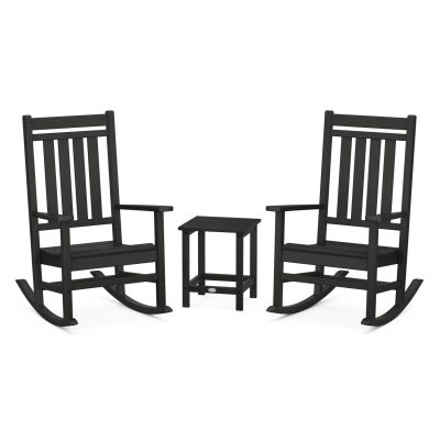 POLYWOOD Estate 3-Piece Rocking Chair Set w/ Long Island 18-Inch Side Table – Black