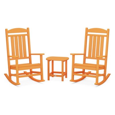 POLYWOOD Presidential Rocker 3-Piece Set w/ South Beach 18-Inch Side Table – Tangerine