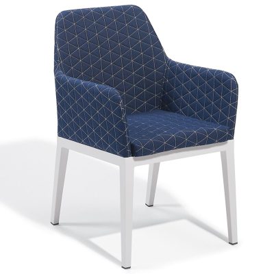 Oland Aluminum Dining Chair in Chalk/Quilted Spectrum Indigo By Oxford Garden