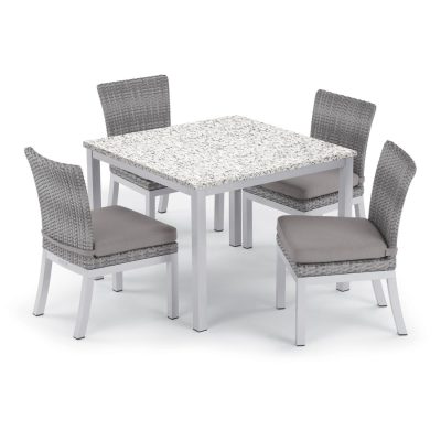 Argento 5 Piece Wicker Patio Dining Set W/ 39 Inch Square Lite-Core Ash Table, Side Chairs & Stone Cushions By Oxford Garden