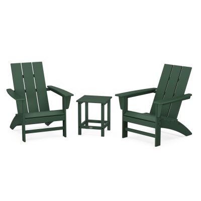 POLYWOOD Modern 3-Piece Adirondack Set w/ Long Island 18-Inch Side Table – Green