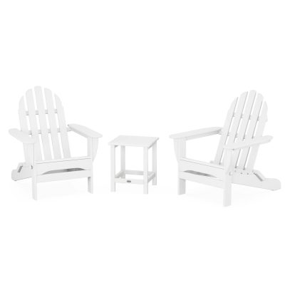 POLYWOOD Classic Folding Adirondack 3-Piece Set W/ Long Island 18-Inch Side Table – White