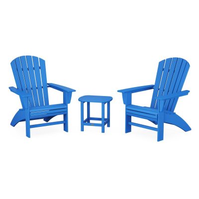 POLYWOOD Nautical 3-Piece Curveback Adirondack Set – Pacific Blue