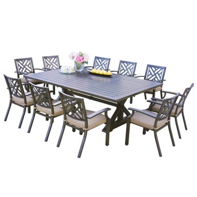 Darlee Brooklyn 11 Piece Patio Dining Set W/ 88 X 60-Inch Rectangular Dining Table & Sesame Cushions