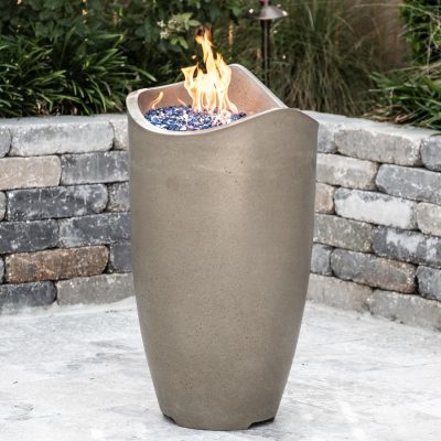 Wave 20 Inch Round GFRC Concrete Propane Fire Urn in Smoke By American Fyre Designs