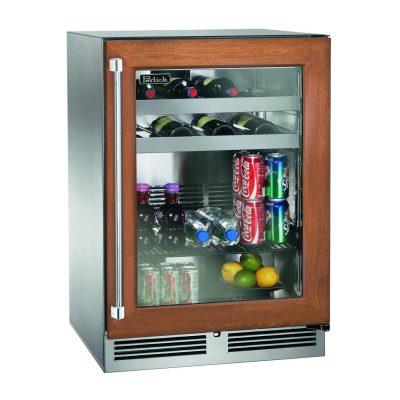 Perlick 24-Inch Signature Series Shallow Depth Marine & Coastal Series Stainless Steel Panel Ready Glass Door Outdoor Beverage Center w/ Door Lock – Right Hinge – HH24BM-4-4RL