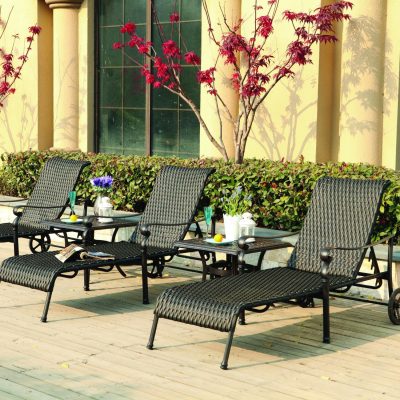 Darlee Victoria 5 Piece Resin Wicker Patio Chaise Lounge Set With End Tables