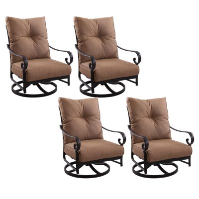 Darlee Santa Anita 4 Piece Cast Aluminum Patio Swivel Rocker Club Chair Set W/ Sesame Cushions