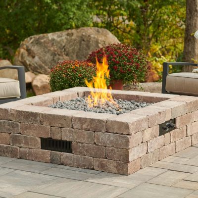 Bronson 51 Inch Square Concrete Propane Fire Pit in Brown By The Outdoor GreatRoom Company