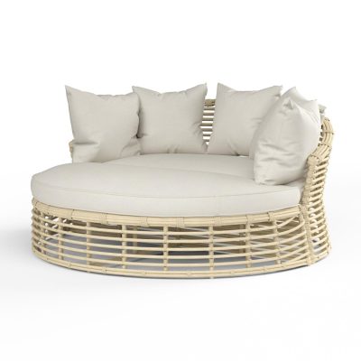 Sunset West Farro 61-Inch Round Resin Wicker Patio Daybed W/ Sunbrella Canvas Canvas Cushions