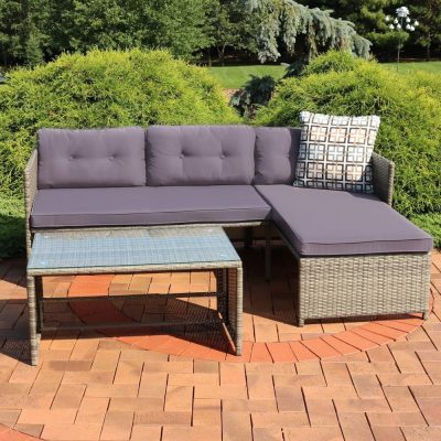 Ultimate Patio Outdoor Patio Sectional Sofa Set W/ Cushions – Charcoal