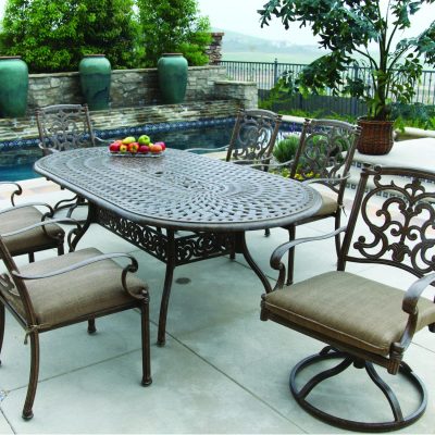 Darlee Santa Barbara 7 Piece Cast Aluminum Patio Dining Set With Oval Table – Antique Bronze