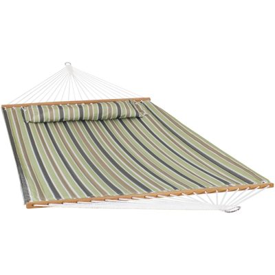 Ultimate Patio Quilted Double Hammock & Pillow – Khaki Stripe