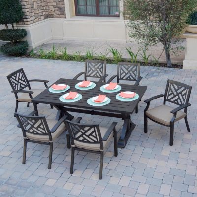 Darlee Brooklyn 7 Piece Patio Dining Set W/ 67 X 39-Inch Rectangular Dining Table & Sesame Cushions