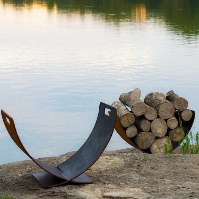 Wings Of Flight Handmade Steel Log Rack by Fire Pit Art