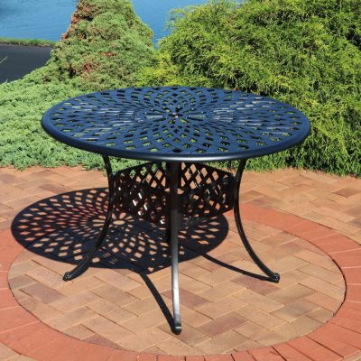 Ultimate Patio 41 1/2-Inch Round Cast Aluminum Outdoor Patio Table W/ Crossweave Design – Black