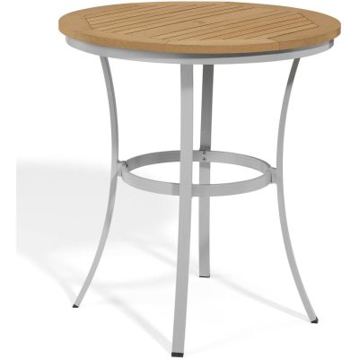 Travira 36 Inch Round Aluminum Patio Cafe Bar Table W/ Tekwood Natural Top By Oxford Garden