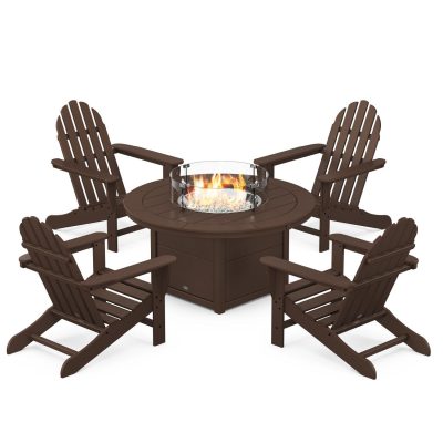 POLYWOOD Classic Adirondack 5-Piece Conversation Set W/ Fire Pit Table – Mahogany