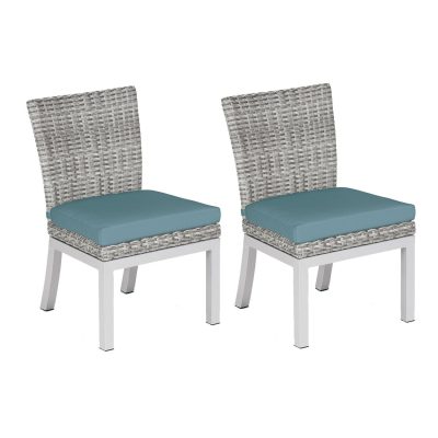 Argento 2 Pc Wicker Dining Side Chair W/ Ice Blue Cushion in Flint/Argento By Oxford Garden