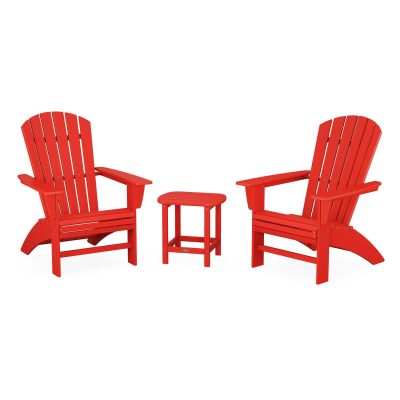 POLYWOOD Nautical 3-Piece Curveback Adirondack Set – Sunset Red