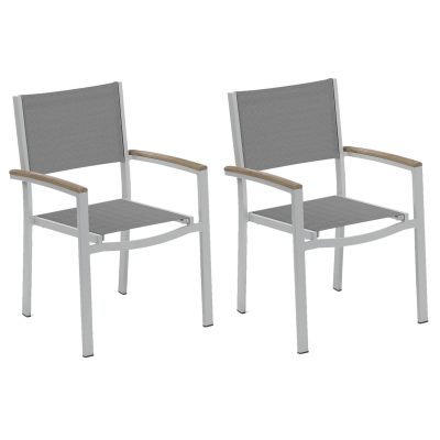 Travira 2 Pc Composite Sling & Aluminum Dining Chair W/ Vintage Tekwood Arm Caps in Flint/Titanium By Oxford Garden