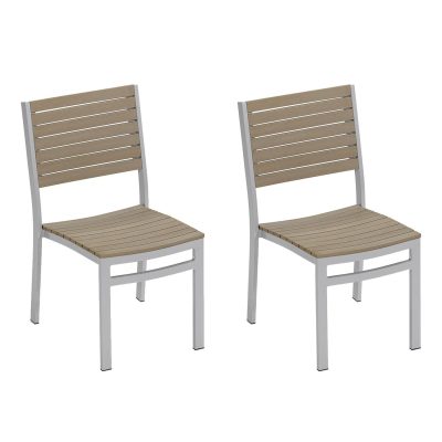 Travira 2 Pc Aluminum Dining Side Chair W/ Vintage Tekwood Slats in Flint By Oxford Garden