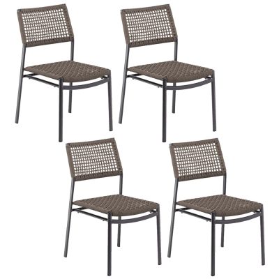 Eiland 4 Pc Composite Cord & Aluminum Side Chair in Carbon/Mocha By Oxford Garden