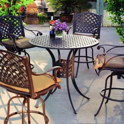 Darlee Nassau 5 Piece Cast Aluminum Patio Bar Set With Swivel Bar Stools