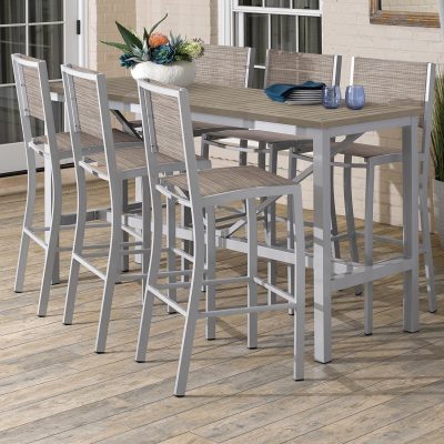 Travira 7 Piece Aluminum Patio Bar Set W/ 72 X 30 Inch Rectangular Tekwood Vintage Table By Oxford Garden – Bellows Sling