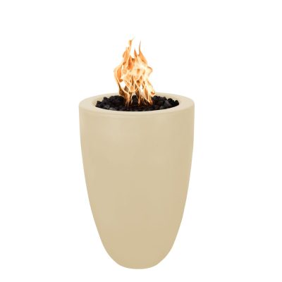 Castillo 33 Inch Match Light Round GFRC Concrete Propane Fire Pillar in Vanilla By The Outdoor Plus