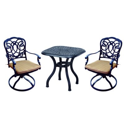 Darlee Florence 3 Piece Cast Aluminum Patio Bistro Set With Swivel Rockers – Antique Bronze