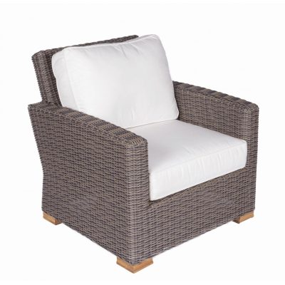 Sanibel Wicker Patio Club Chair W/ Sunbrella Canvas Natural Cushions By Royal Teak Collection