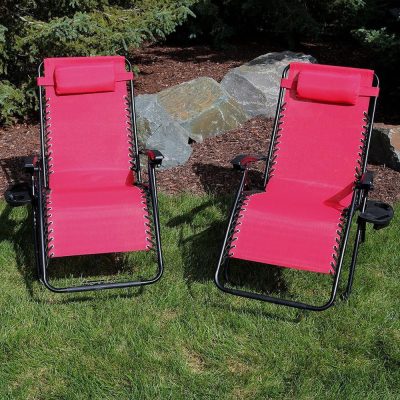 Ultimate Patio Oversized Zero Gravity Lounge Chair W/ Pillow & Cup Holder – Set of 2 – Red