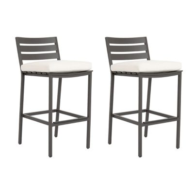 Sunset West Mesa 2 Piece Aluminum Patio Barstool Set W/ Sunbrella Cast Pumice Cushions